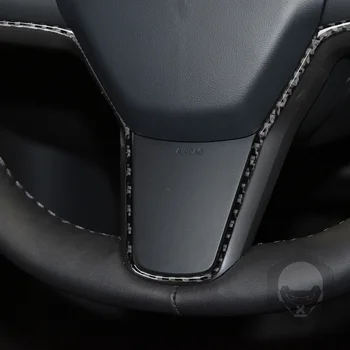 За Tesla, Модел Y 2020 + Модел 3 2017-2022 Въглеродни влакна Вътрешна Украса Панел на Волана Ленти Аксесоари За интериора на Колата Стикер