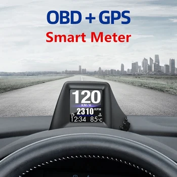 Авто HUD-Head Up Дисплей OBD2 + GPS за измерване на Скоростта С Тест за ускоряване на Спирачния Тест, Аларма за Превишаване на скоростта За всички превозни средства, AP-1