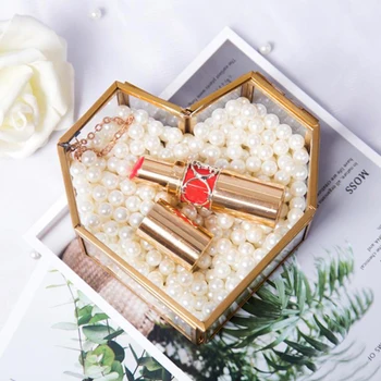 Изработена по Поръчка Персонални Шестоъгълен Прозрачна Реколта Стъклена Козметична Кутия За Съхранение на Бижута Love Display Ring Кутия за Подарък Сватбена Церемония