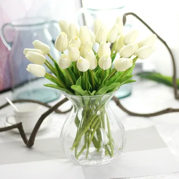 10шт лале изкуствен букет изкуствени цветя, Пу реалистичен букет лалета на изкуствени цветя за дома подарък сватбена украса