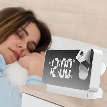 Проекция Часовник За Спалня с Възможност за Завъртане на 180 градуса Проектор Тавана Будилник с Led Дисплей на Температурата на Екрана Будилник