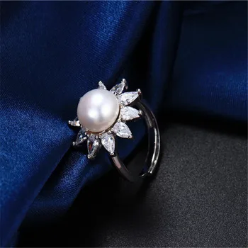 Десет венчелистчета на цвете кристал АААА естествени сладководни перли, пръстен за жени, подарък, стерлинговое сребро 925 проба женско регулируема бижу пръстен