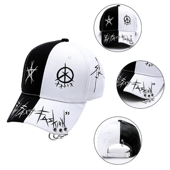 Черно-Бялата бейзболна шапка с Принтом Графити с Пръстени Harajuku стил Хип-Хоп възстановяване на предишното положение Шапка