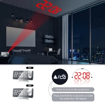 FM-радио-LED Дигитален Умен Будилник, Настолни Часовници, Електронни Настолни Часовници USB Будилник с Проекция Време на 180 ° Повторение