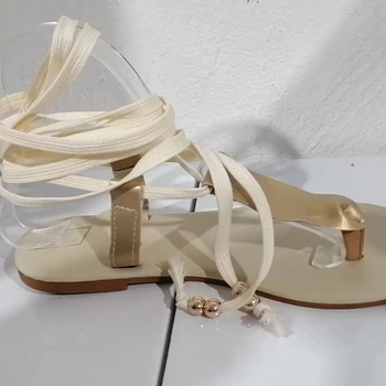2022 Нови Летни Плажни Модни Сандали на равна подметка с Препратка джапанки, Дълги Сандали, Универсални женски обувки в римски стил дантела и с отворени пръсти