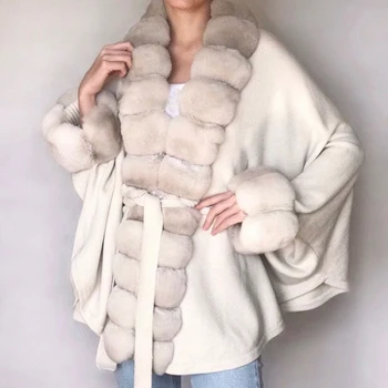 Жена Кожа Пуловер с тапицерия от кожа Заек Рекс, Жилетка-пончо със средна Дължина, 2021, Ново Есента Модно палто тип 