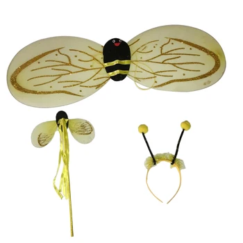 Детски комплект костюми, Костюм на фея с крила на Пчела за момичета и деца, 3 предмет