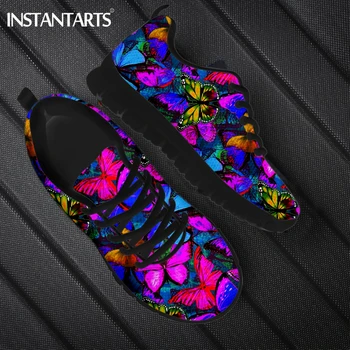 INSTANTARTS/ Многоцветни пеперуди и рози с 3D Модел; Дамски обувки на равна подметка; Ежедневни Дамски Маратонки Удобни обувки Дантела