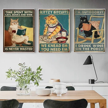KALAWA Вдъхновяващи Плакат с Цитати Смешно Котка на Кафе Е Това, което аз правя Платно за Боядисване на Стенни Художествени Картини Баня Бар Начало Декор