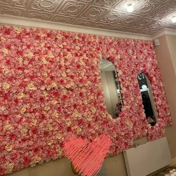 Изкуствена Цветна Стена за Сватбена Украса с Копринени Цветя на Бял Фон Розови Вечерни Коледен Цветя Стенен Фон 60 см x 40 см