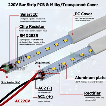 2Pc AC220V 12V LED на PCB Bar Light 4W 10CM SMD2835 е Труден Лента С PVC Капак Энергосберегающая Луминесцентна Витрина Дисплей на Слушалката направи си САМ