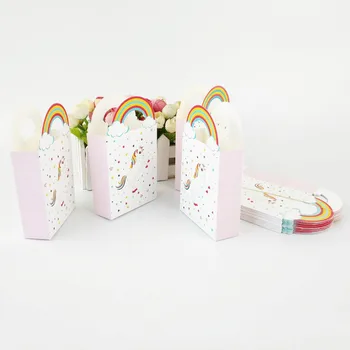 6шт Rainbow Unicorn подаръчни торбички от крафт хартия cookie чанта Еднорог рожден ден украси деца момиче момче бебе душ партията полза кутии