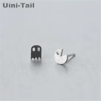 Uini-Tail горещо предложение 925 Тибетское сребро Корейската мода матиран призрак асиметрични обеци темперамент малки бижута за уши женски