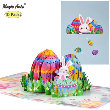 10 X Щастливи Великденски Картички 3D Изскачащи Поздравителни Картички с Яйце Зайче за Деца