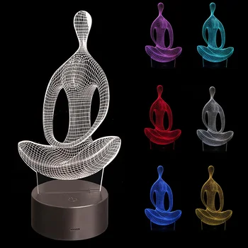 3D Илюзия Йога Медитация нощна светлина В 7 Цвята Промяна LED настолна Лампа Настолна Играчки Осветление Стая Декор