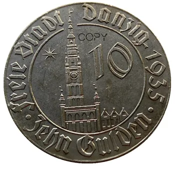 (#2)J. D20 FREIE STADT DANZIG 10 Gulden 1935 Nickel Copy Coins