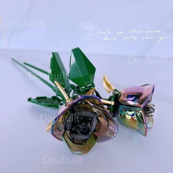 DOUBUILT БЛОК Блок Букет 3D Модел Черен, Червен, Син на Рози Цвете Тухли Подарък За Момичета Декорация на Дома, е Детска Играчка, с Кутия
