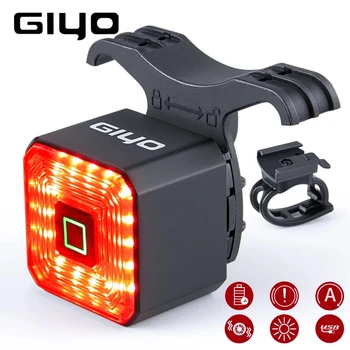 GIYO Велосипеден Интелигентен Спирачен Задна Светлина USB Зареждане Отблясъци Задна Светлина Сигнална Лампа За МТБ Планинско Колоездене Пътен Аксесоари под Наем