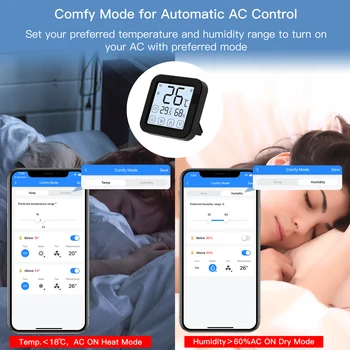 Sasha WiFi Интелигентен Сензор за температура и влажност на въздуха Безжично Дистанционно Управление Интелигентен Дом, Smart Life App Control Работи с Алекса Google Home