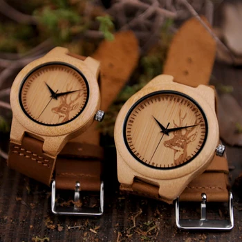 Reloj hombre BOBO BIRD Бамбукови Часовници Мъжки Дамски Дървени Часовници С Естествена Кожена Каишка на най-Добрите Кварцови Часовници Подаръци Стоки се Приемат гравиране