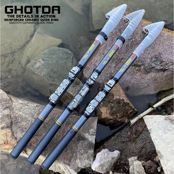 GHOTDA Rock Fishing Rod1.5m 1,8 м на 2,1 м 2,4 м 2.7 м 3,0 м Телескопична Спиннинговая прът от въглеродни влакна Супер здрава