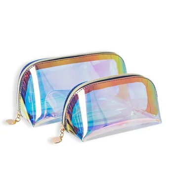 Дамски Косметичка Удебелена Полукръгла Лазерна PVC Прозрачни Чанти За Съхранение на Водоустойчив Цветна Писалка За Измиване на Грима