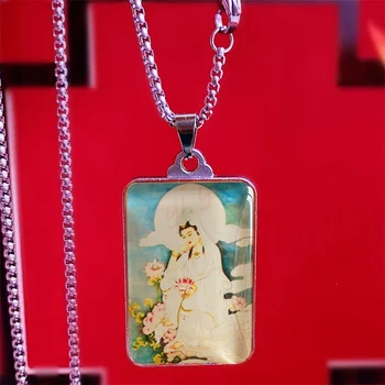 Бял медальон Авалокитешвары, мъжки и женски висулка, амулет, талисман