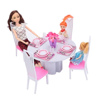 Новост за Барби мебели кухненски маса за хранене и стол набор от игри куклена къща 1/6 bjd bonecas аксесоари за дома играчки хол Подарък За Момичета