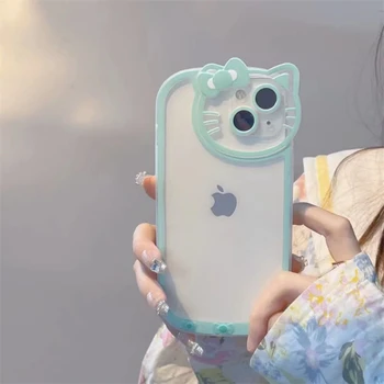 Оригинален Прозрачен Калъф Sanrio Hello Kitty за iPhone 14 13 11 12 Pro Max XR XS 7 8 Plus SE2, Мек устойчив на удари Калъф, Аксесоари