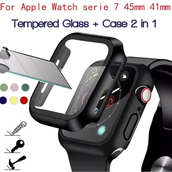 Стъкло + Калъф за Apple Watch Калъф 7 45 мм 41 мм, Защитната Обвивка iwatch Серия S7 броня + Екран за Apple Watch 7 45 мм аксесоари