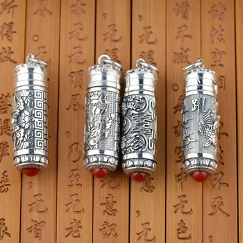 [сребро]гаву ковчег Висулка Шурангама мантра S925 сребро на едро сребърен стил текст