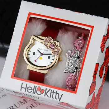 Hello Kitty Модерен Часовник Подарък Кутия Нови Кавайные Аниме Sanrios Сладки Мультяшные Часовници За Изпращане на Бриллиантового Гривна Празнични Подаръци за Момичета