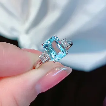 Мода син кристал топаз, аквамарин скъпоценни камъни диаманти пръстени за жени-бял цвят: златист, сребрист цвят бижута bague bijoux подаръци на нова