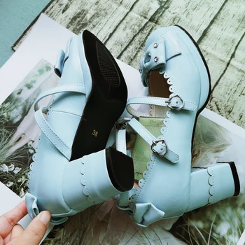 Harajuku Сладка Лолита Cosplay Буци Обувки На Висок Ток С Кристали И Лък Обувки На Принцесата