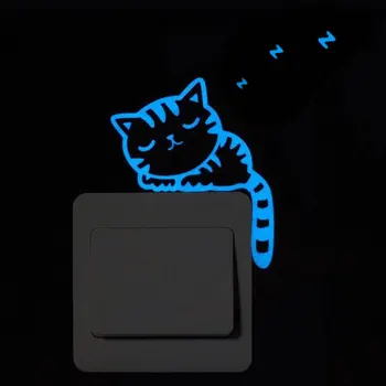 Карикатура светлинен превключвател етикети светло котка Фея синята флуоресцентна светлина в мрака на стикер за детска стая декорация на дома